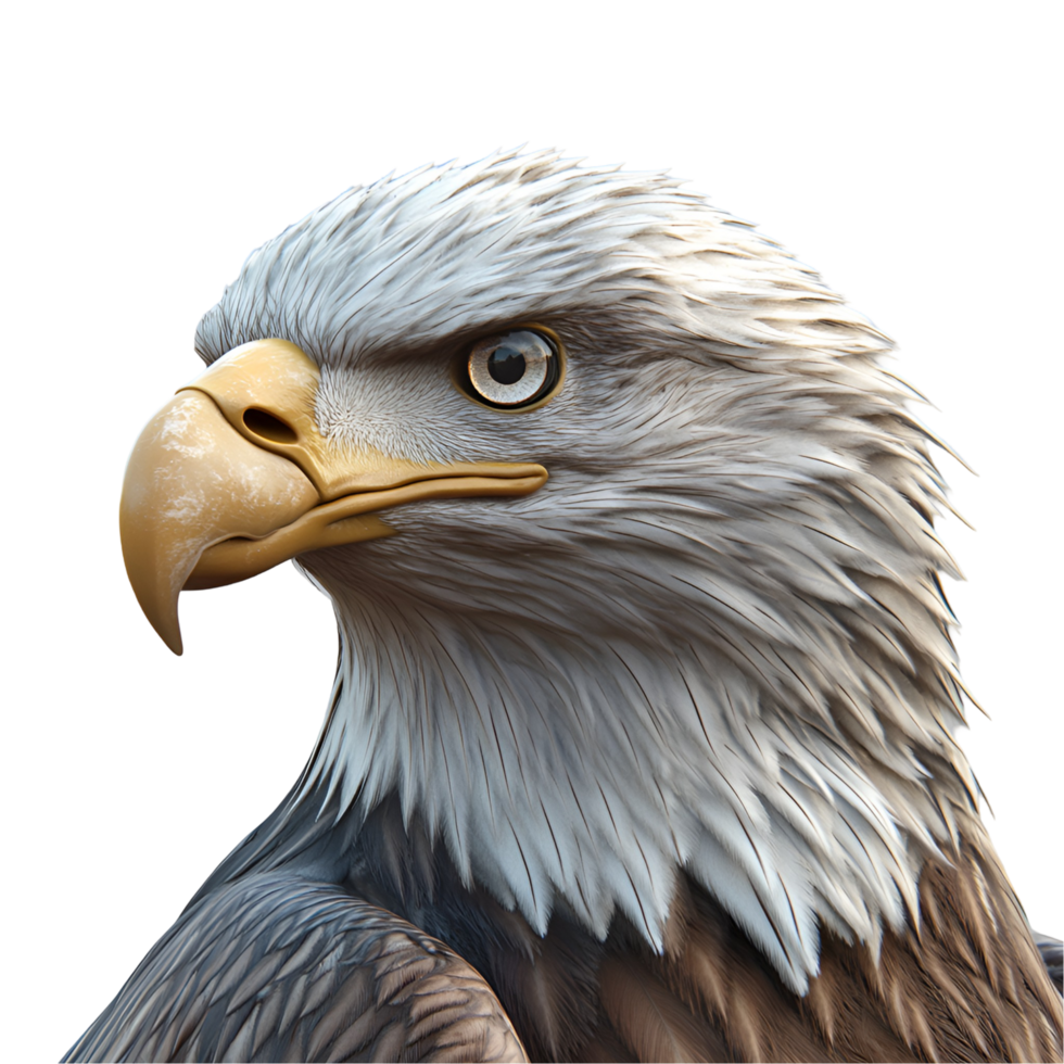 3D Realistic Eagle Head With White Beak And Yellow Eyes On Transparent Background png