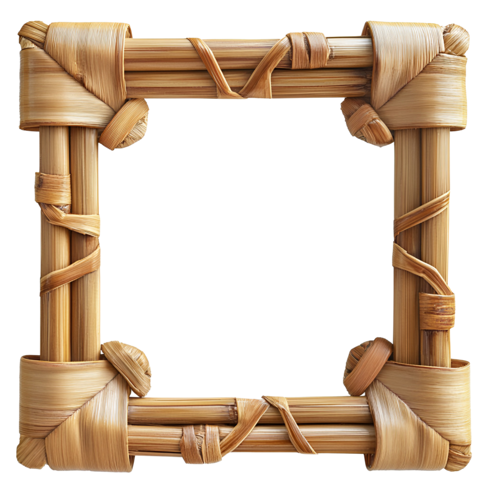 3D Wooden Frame With Rope On Transparent Background png
