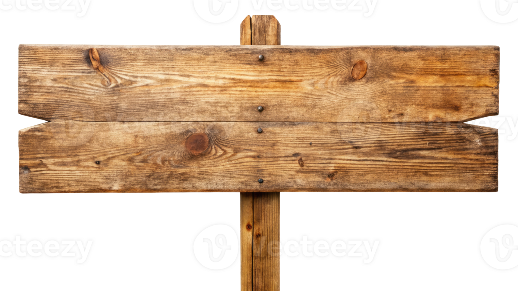 Rustic wooden signpost with a blank surface for text isolated with transparent background. png