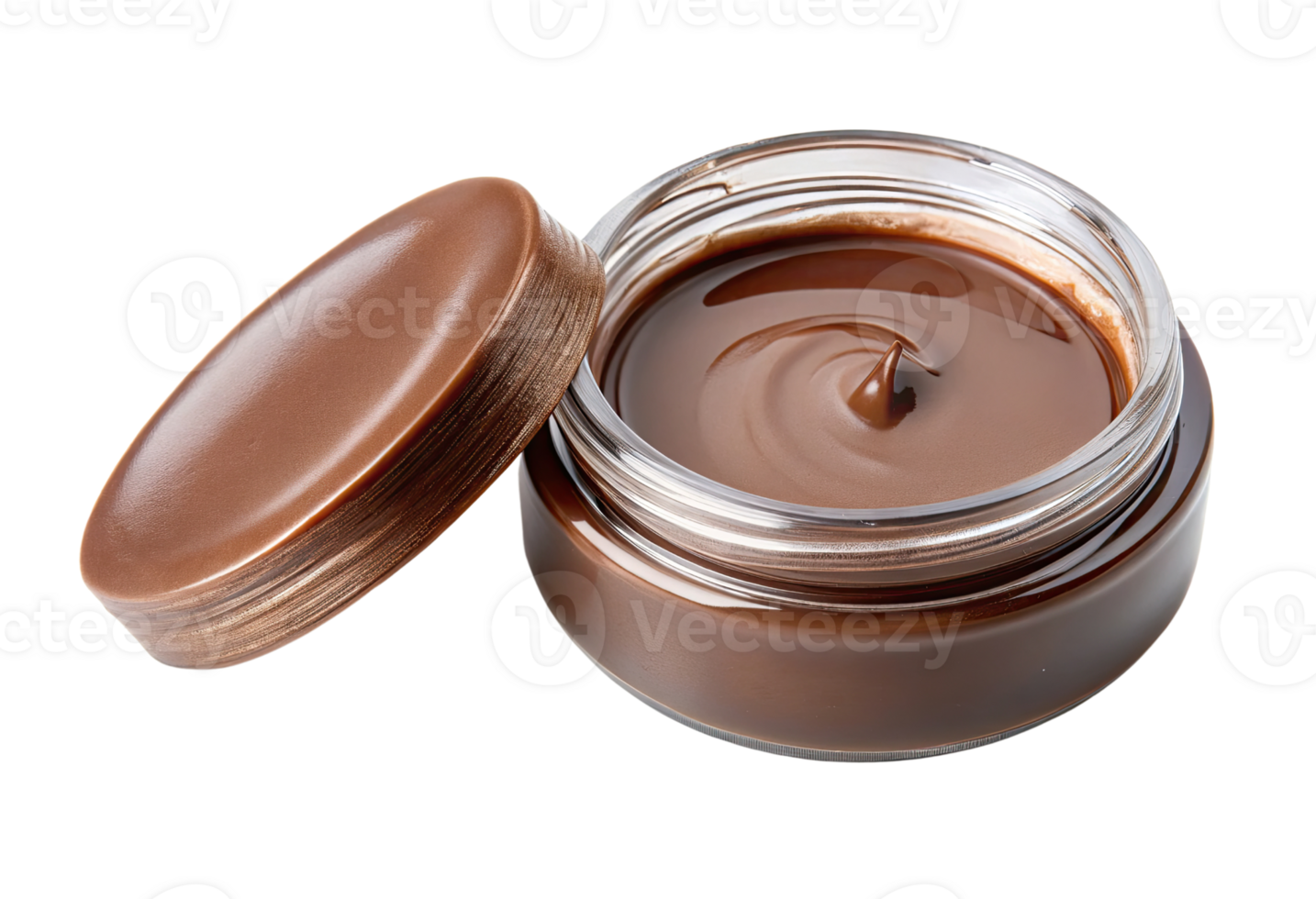 Open jar of chocolate spread isolated with transparent background. png