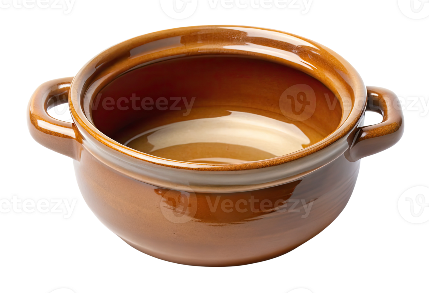 Brown ceramic pot with handles isolated with transparent background. png