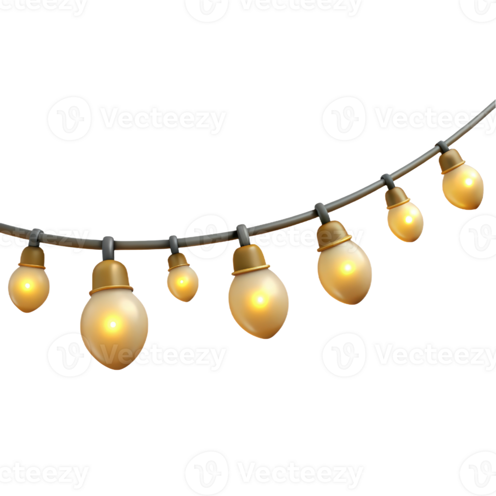 A string of decorative lights glowing warmly 3d render isolated on transparent png