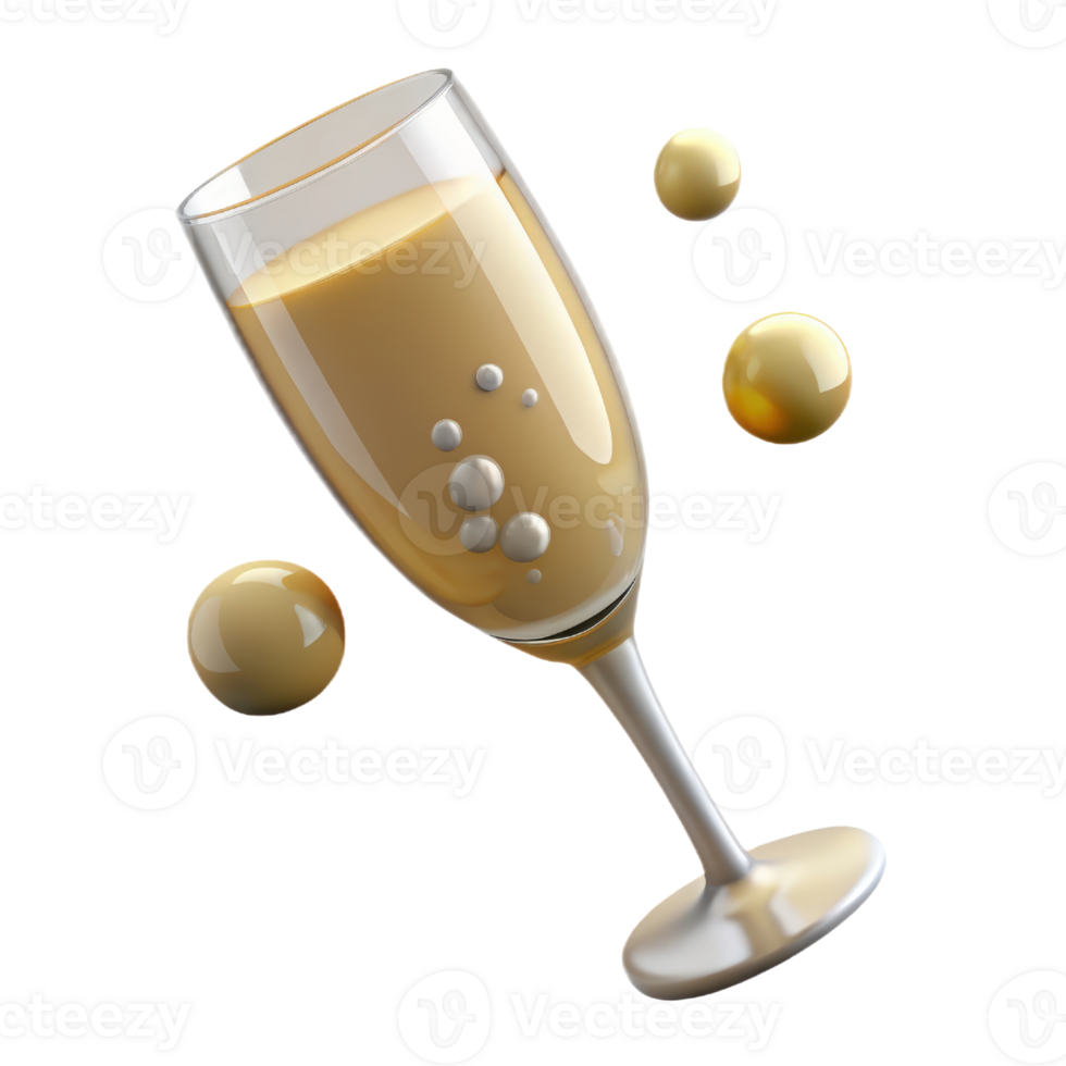 Champagne glass with bubbly 3d render isolated on transparent png