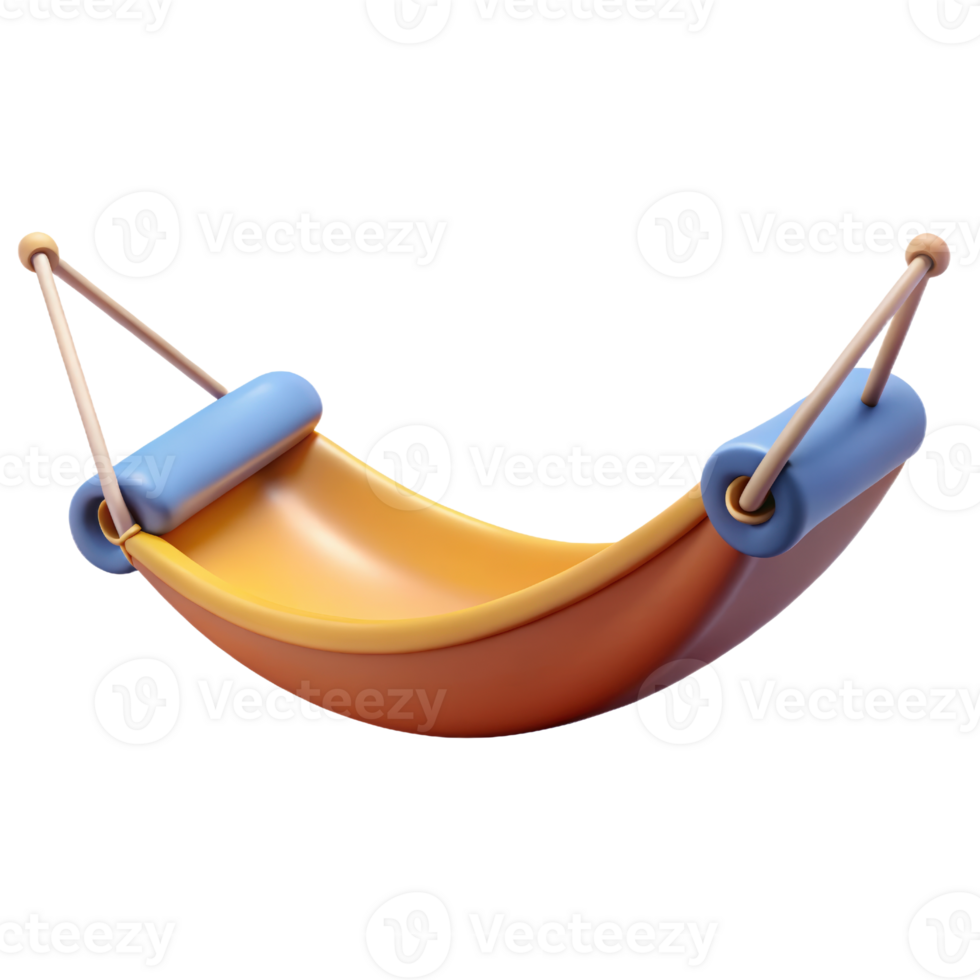 Orange hammock with blue headrests 3d render isolated on transparent png