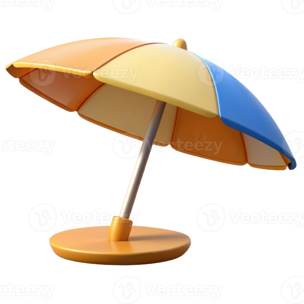 Beach umbrella with orange and blue stripes 3d render isolated on transparent png