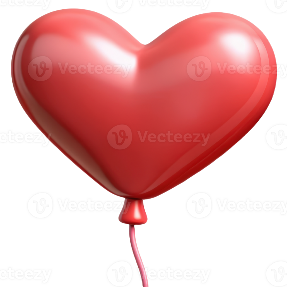Red heart-shaped balloon 3d render isolated on transparent png