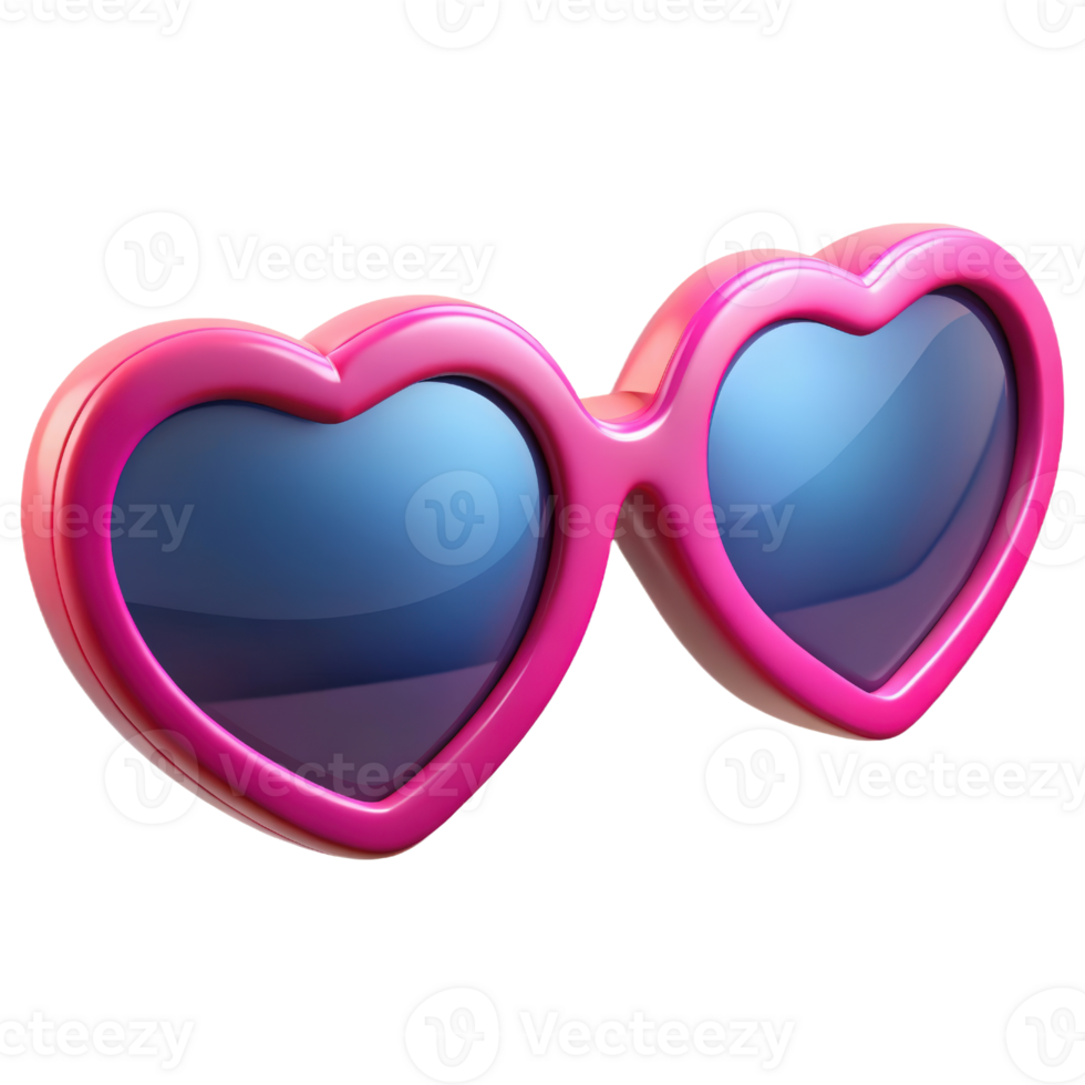 Pink heart-shaped sunglasses 3d render isolated on transparent png