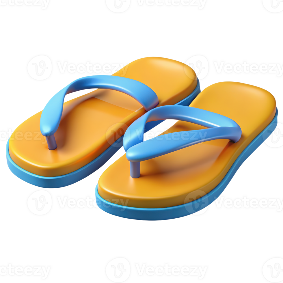 Pair of orange and blue flip-flops 3d render isolated on transparent png