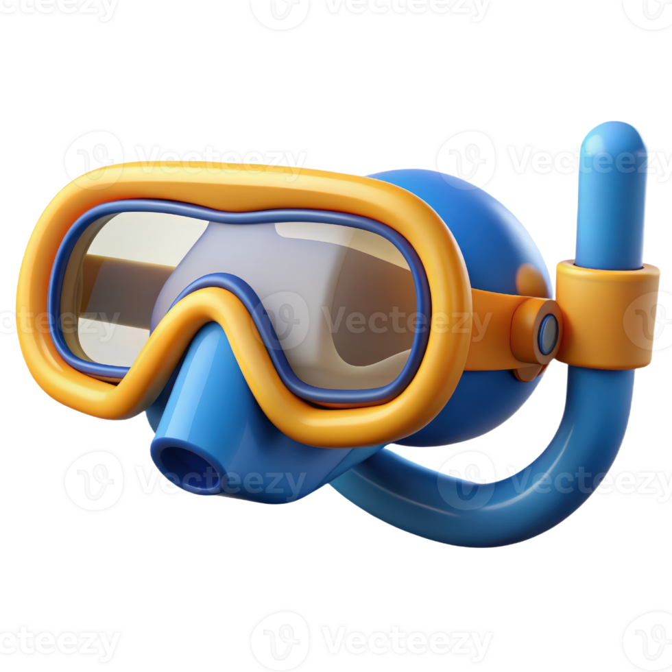 Snorkel mask and tube 3d render isolated on transparent png