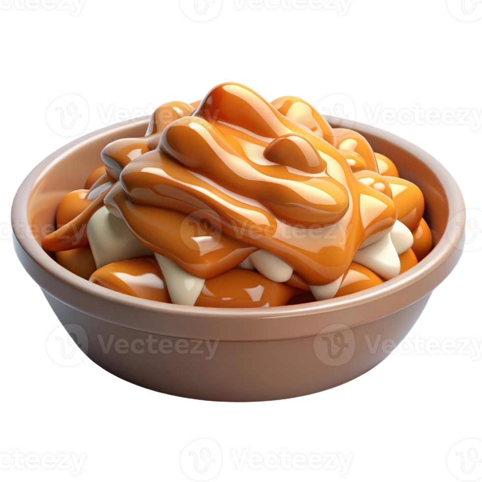 tigela do poutine com molho e queijo 3d render isolado em transparente png