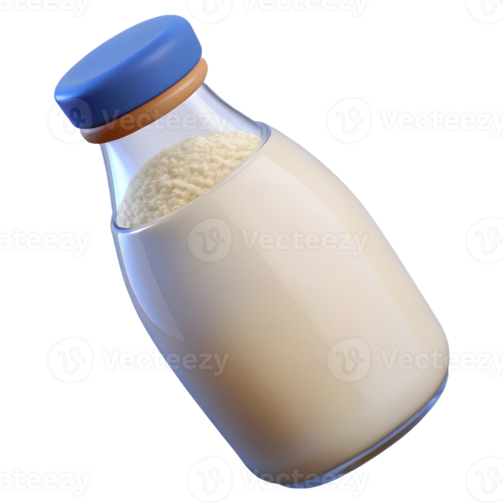 Glass bottle of milk 3d render isolated on transparent png