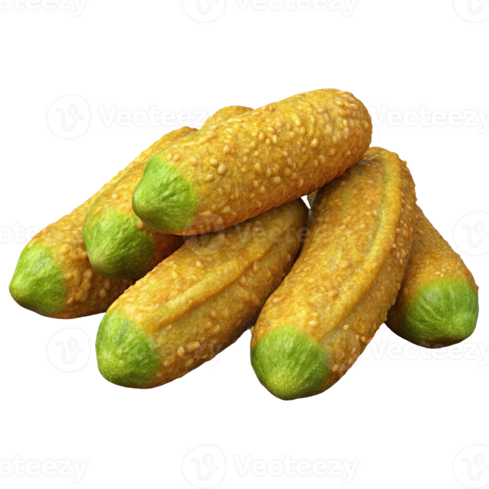 Fried cucumbers with sesame seeds 3d render isolated on transparent png
