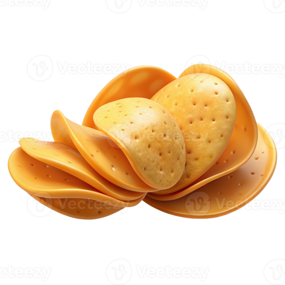 Stack of round crackers 3d render isolated on transparent png