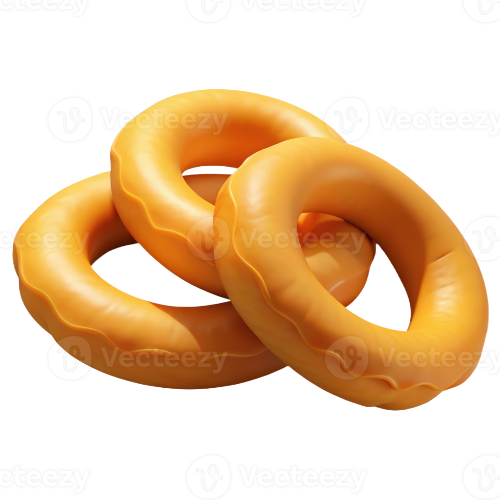 Three glazed donuts 3d render isolated on transparent png