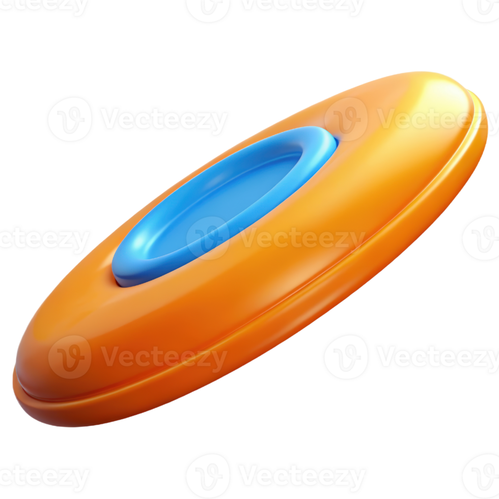 An orange and blue flying disc 3d render isolated on transparent png
