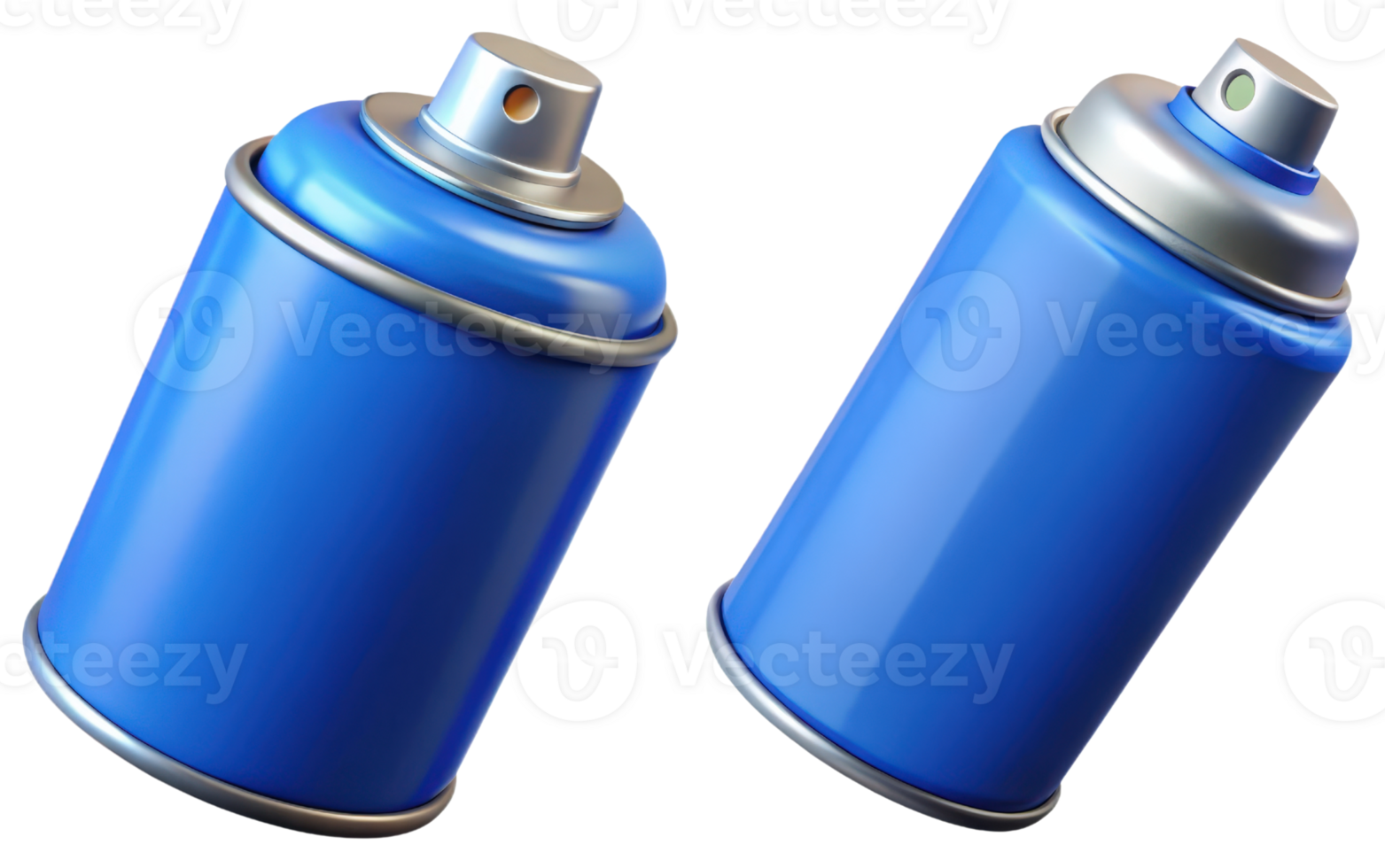 Two blue spray paint cans 3d render isolated on transparent png