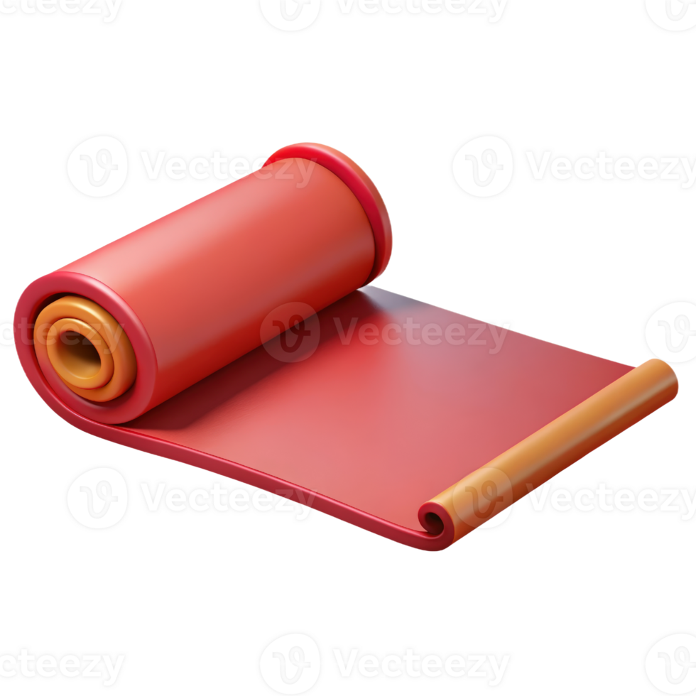 Rolled-up red carpet 3d render isolated on transparent png