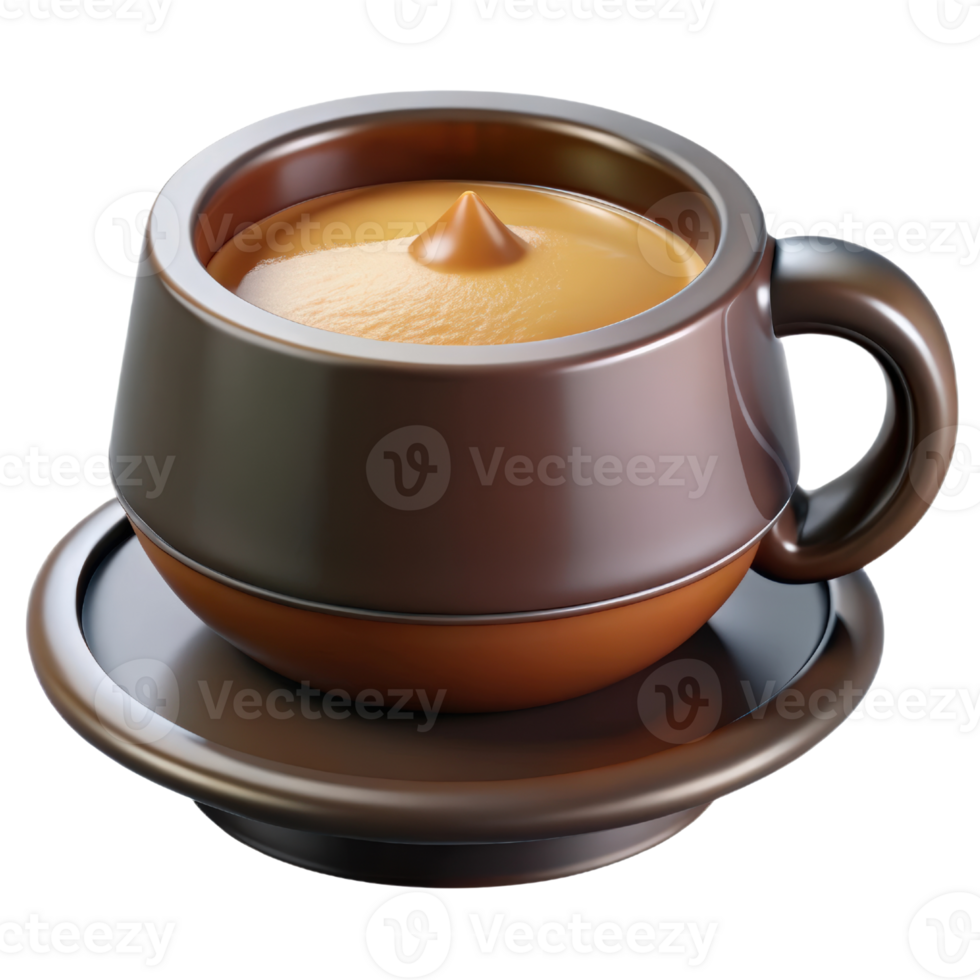 Brown cup of coffee with cream 3d render isolated on transparent png