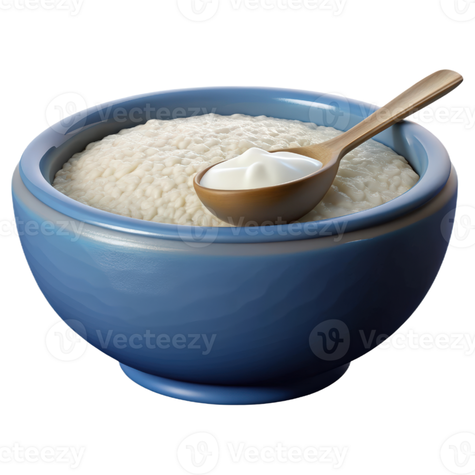 Delicious oatmeal in a blue bowl 3d render isolated on transparent png
