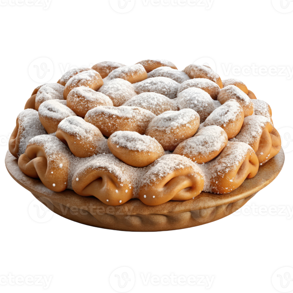 Pie with powdered sugar topping 3d render isolated on transparent png