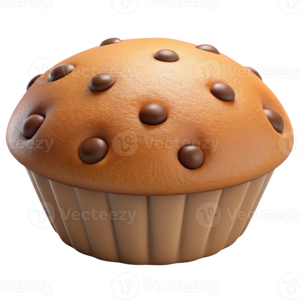 Chocolate chip muffin 3d render isolated on transparent png
