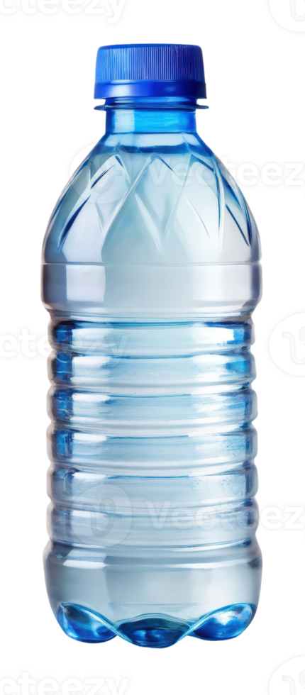Plastic bottle of water with a blue cap on a transparent background png