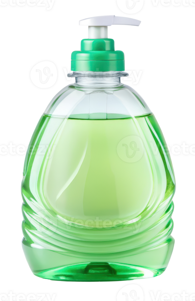 Green bottle of dish soap with a pump on a transparent background png