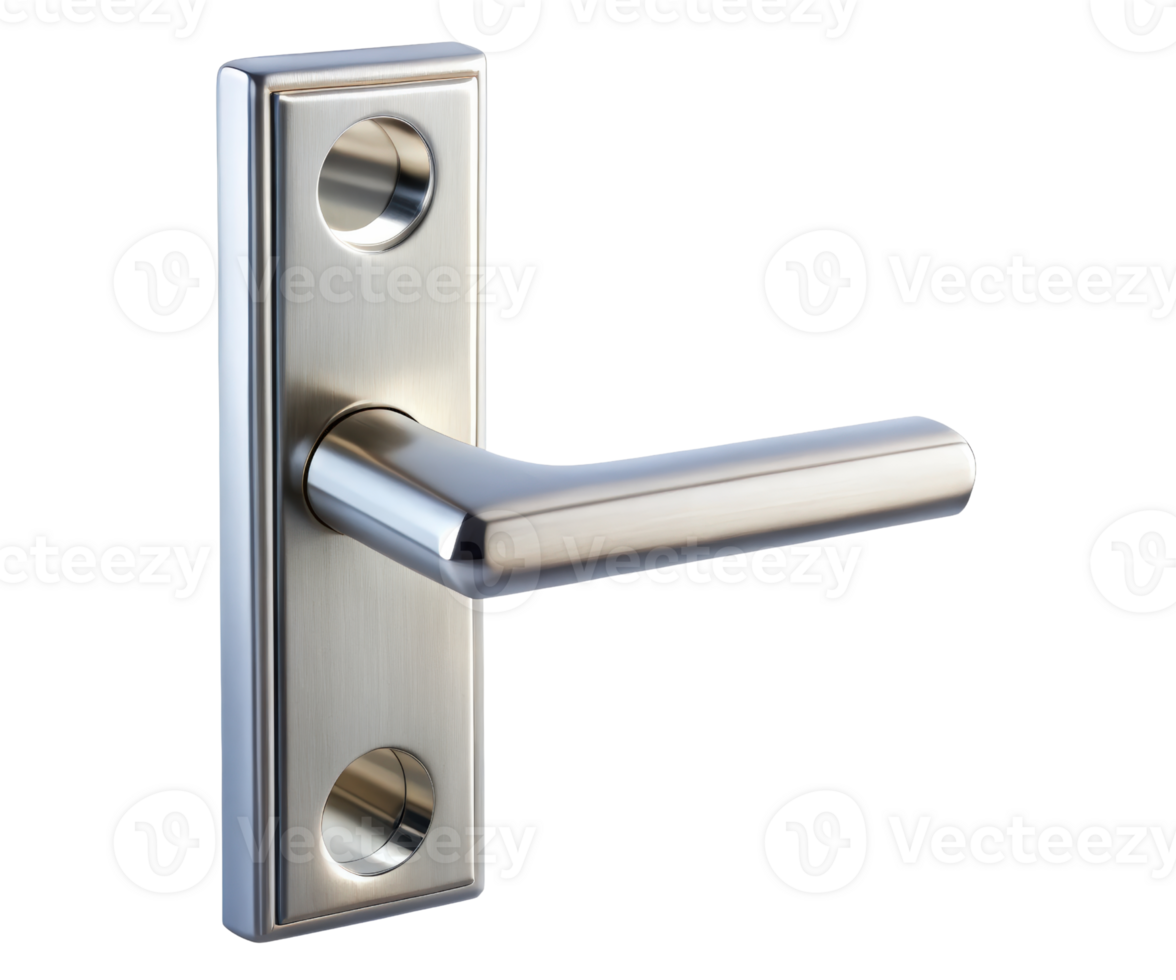 Modern brushed metal door handle on a transparent background png