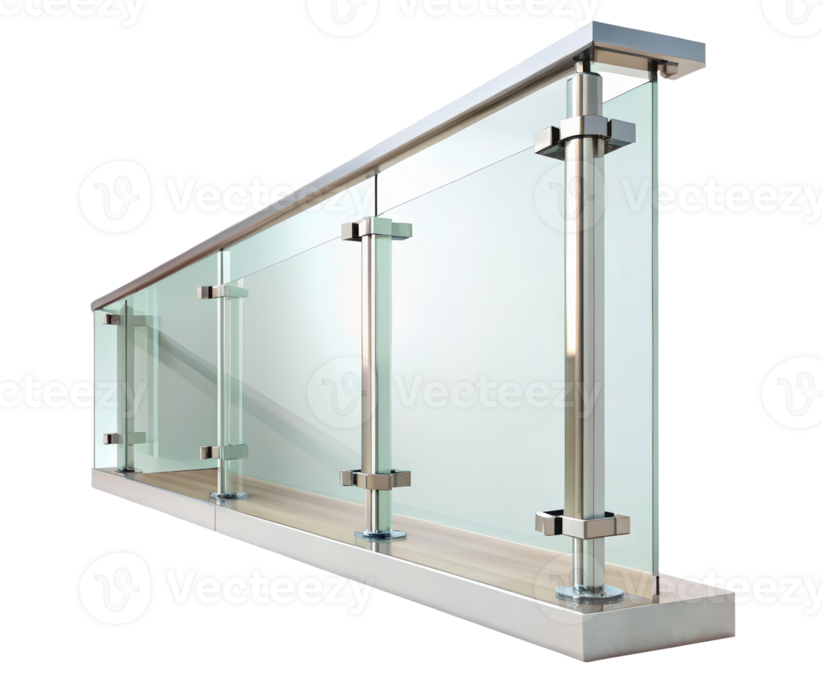 Modern glass and metal railing on a transparent background png