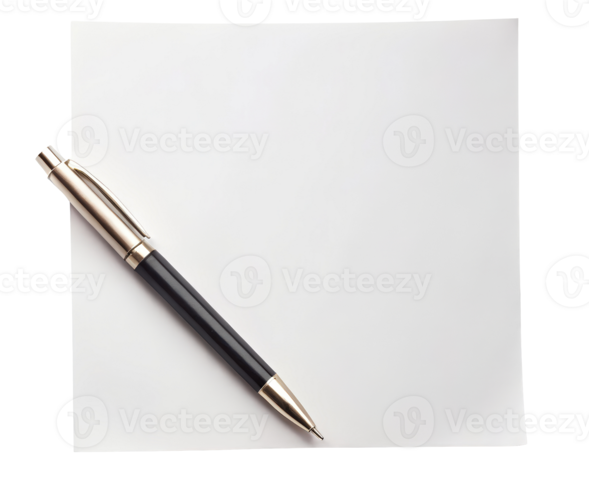 Black pen on a blank sheet of paper on a transparent background png