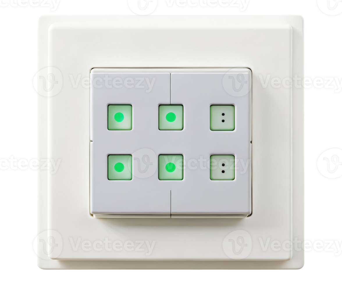White wall switch with green lights on a transparent background png