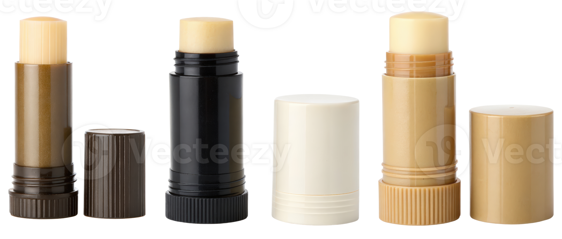 Three cosmetic balm tubes on a transparent background png
