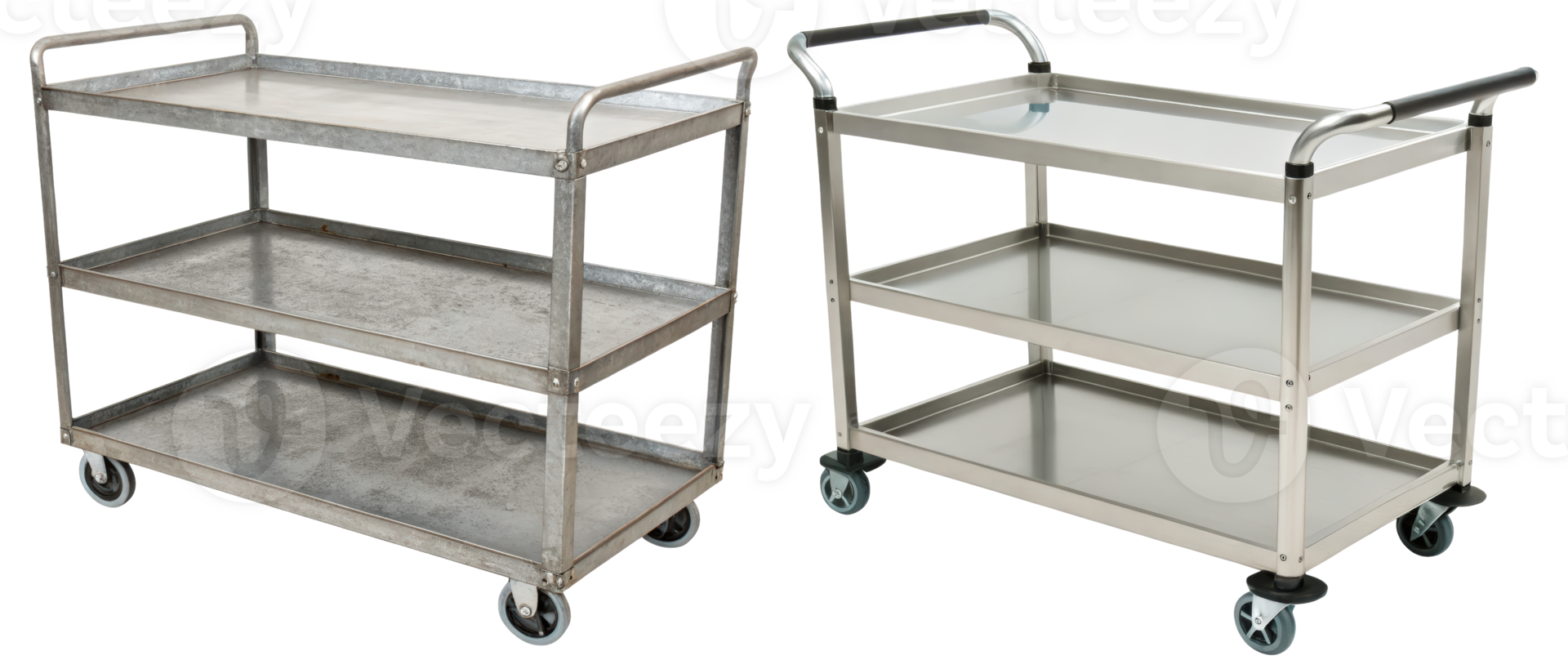 Two metal utility carts on a transparent background png