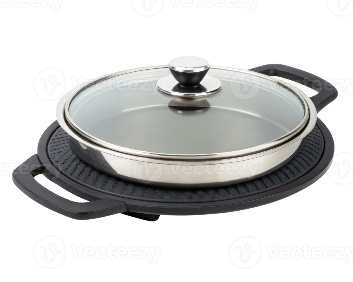 Electric skillet with glass lid on a transparent background png