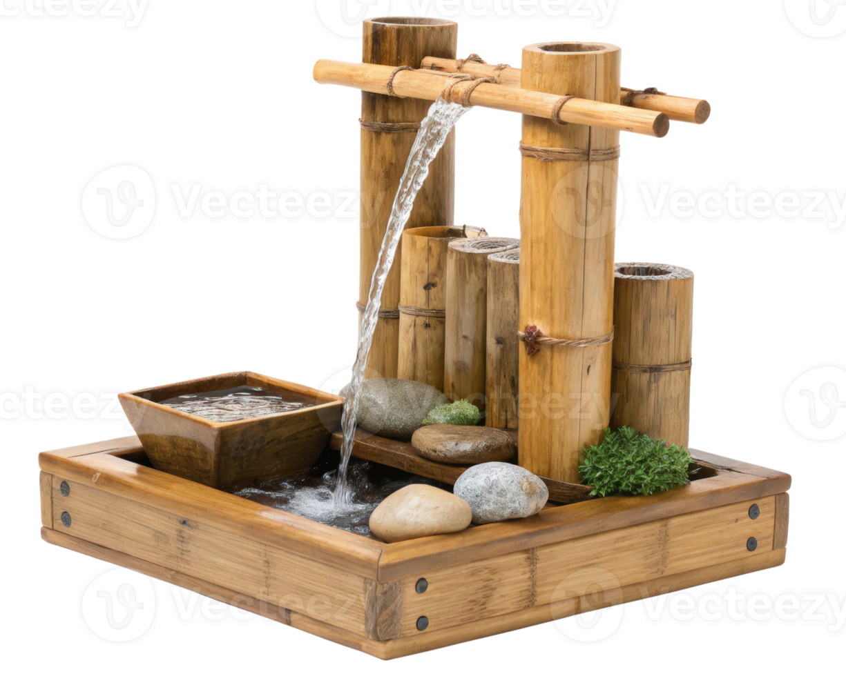 Bamboo tabletop fountain on a transparent background png