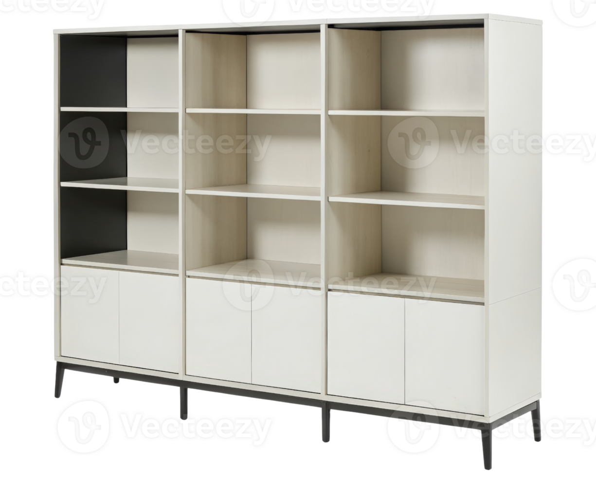 Large white shelving unit on a transparent background png