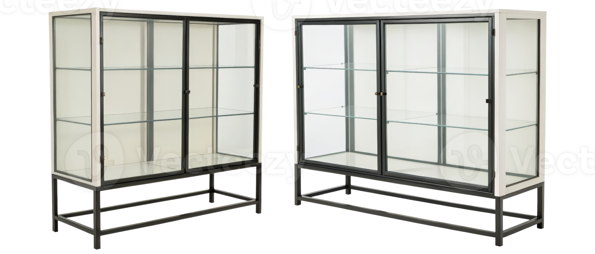 Two glass display cabinets on a transparent background png