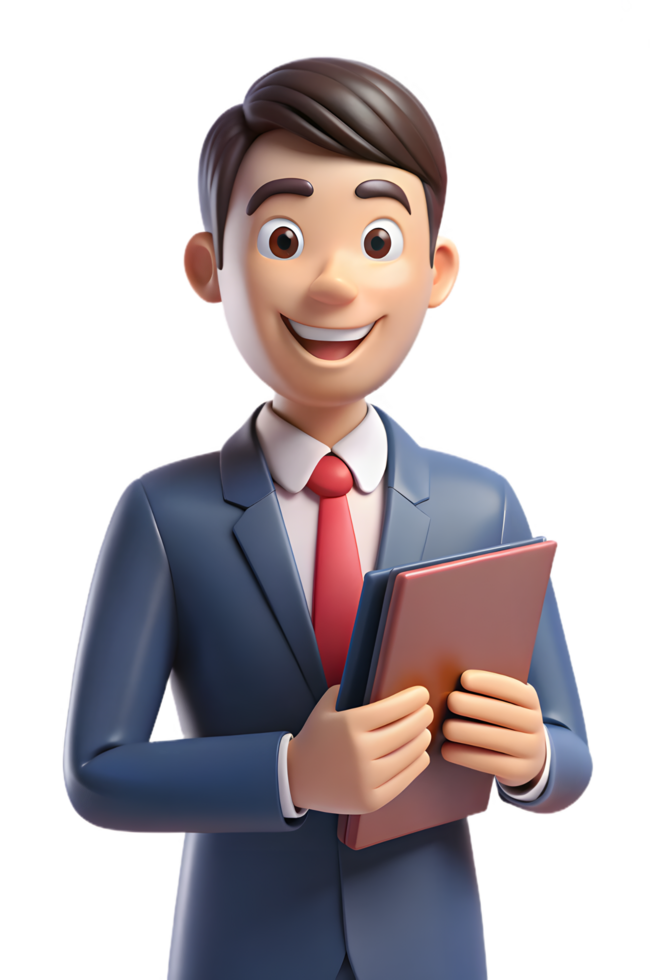 3d man in suit holding a book png