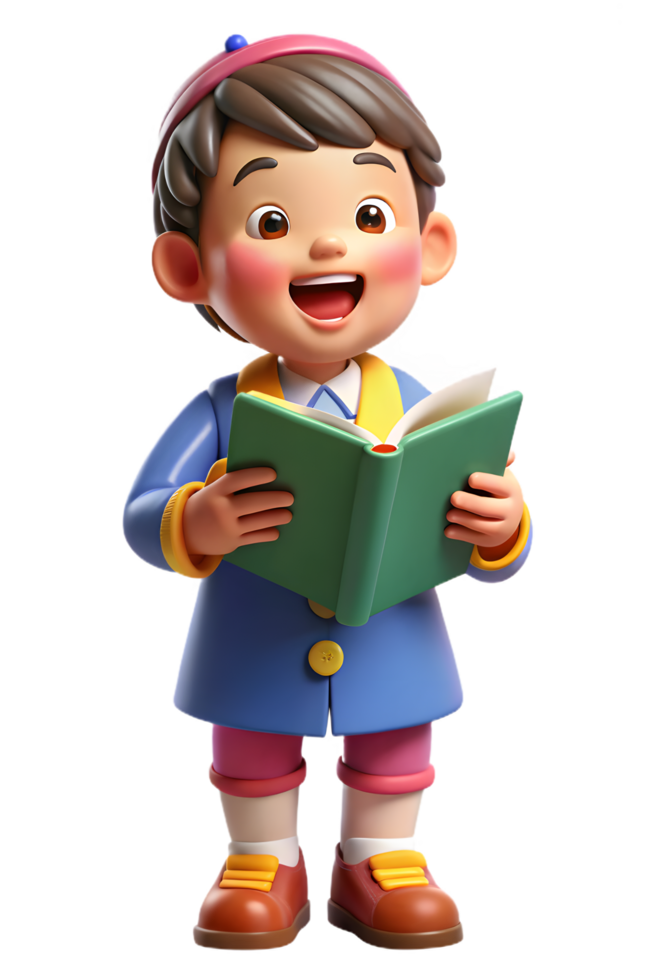 A cartoon boy reading a book png