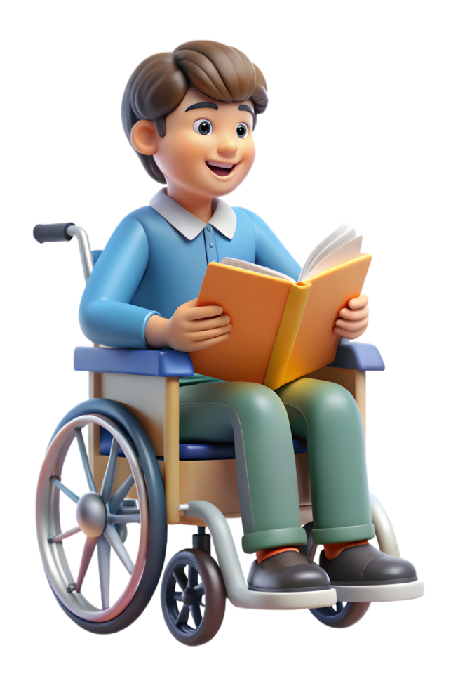 A boy in a wheelchair reading a book png