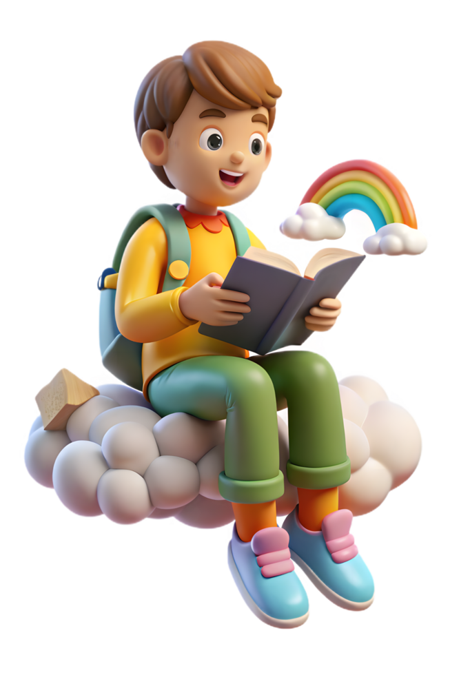A boy reading a book on a cloud png