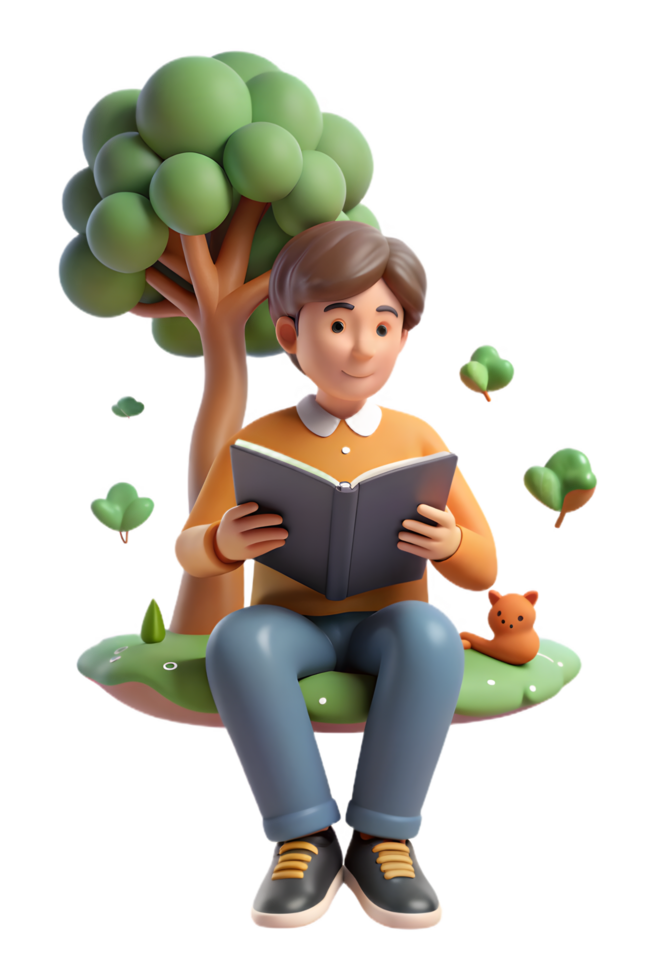 A boy reading a book under a tree png