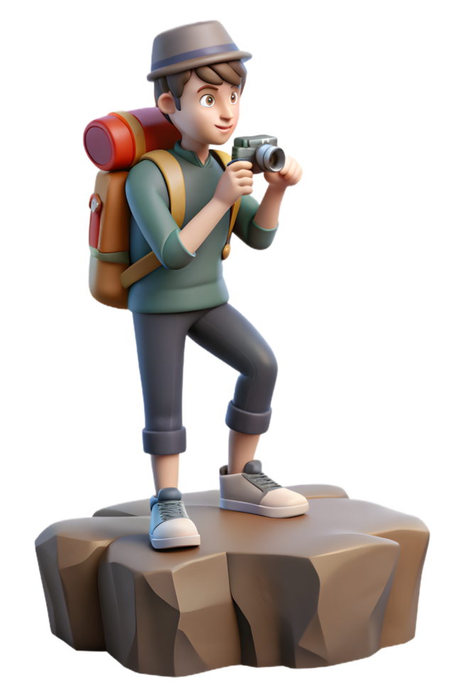 A cartoon boy with a backpack and camera png