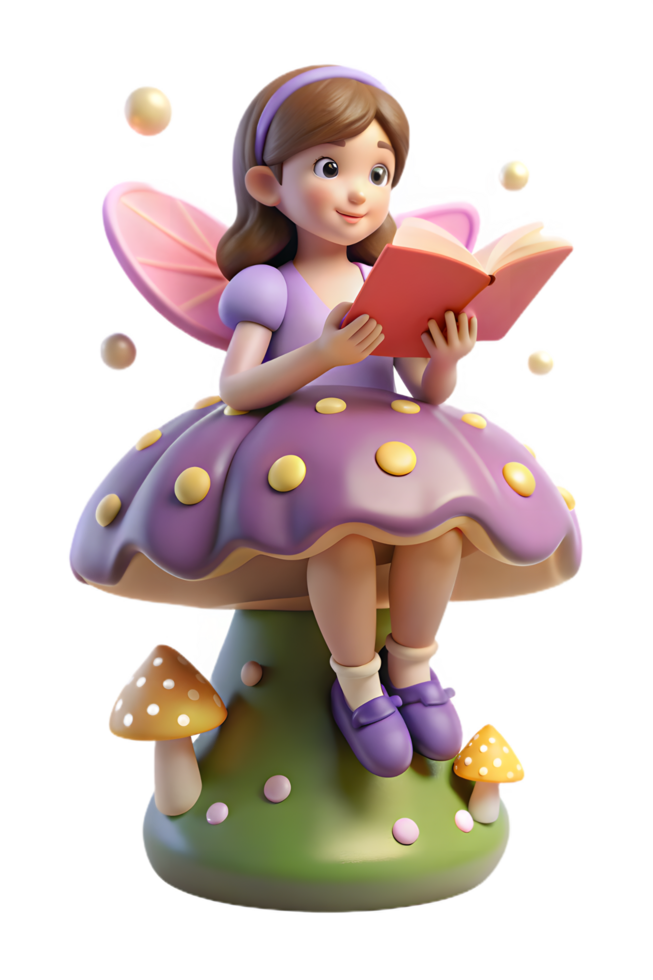 A figurine of a fairy reading a book png