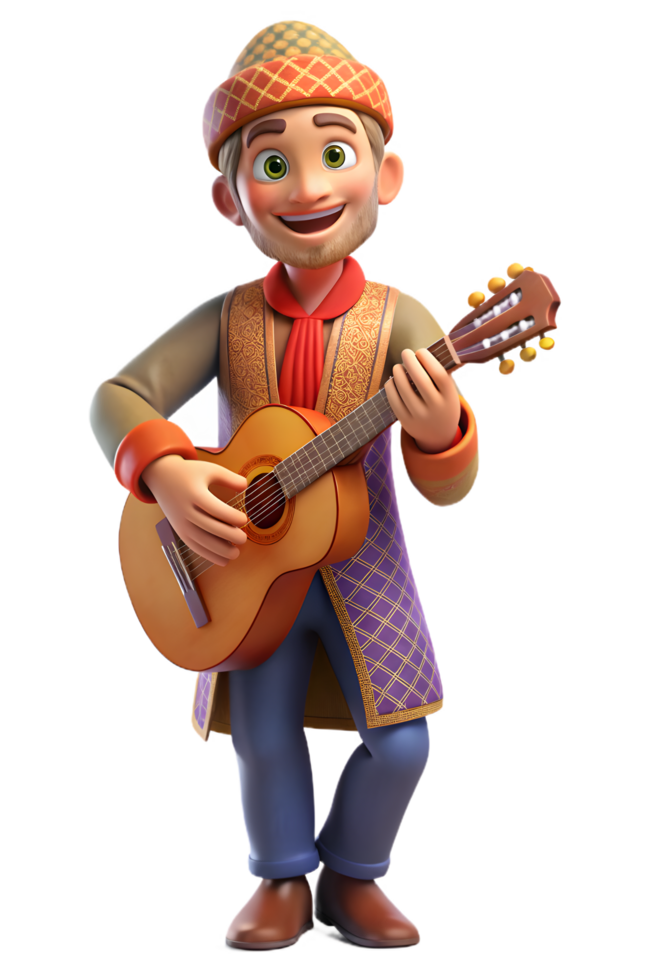 A cartoon character holding a guitar png