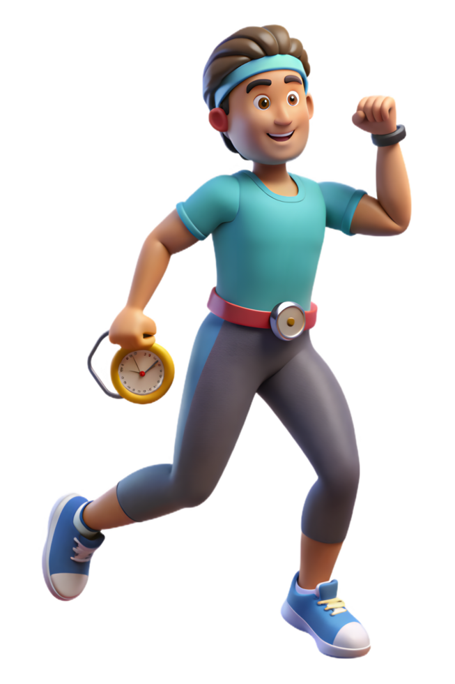 A cartoon character running with a watch png