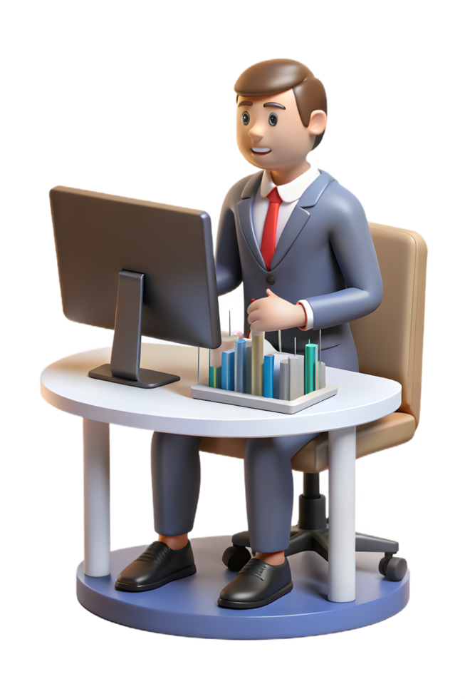 A man in a suit sitting at a desk with a computer png
