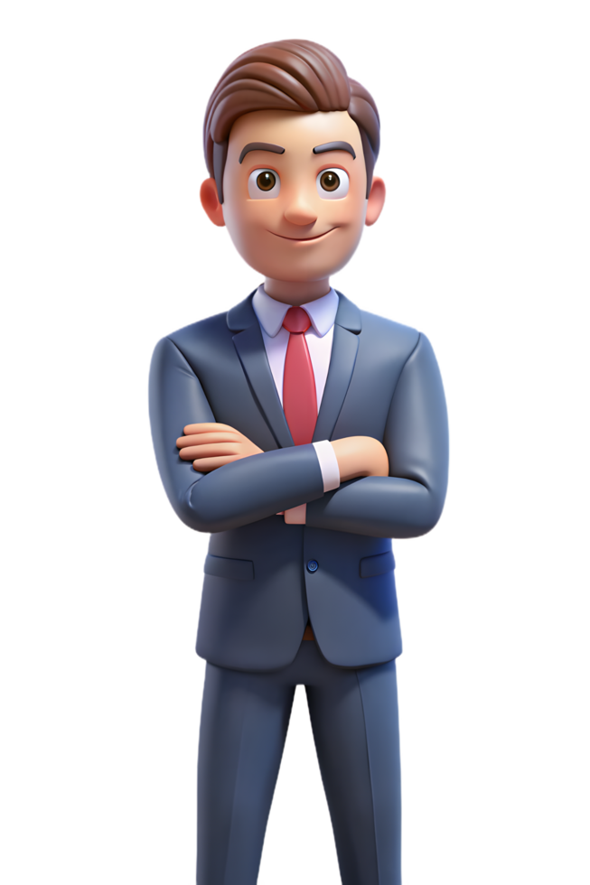 3d cartoon man in suit standing with arms crossed png