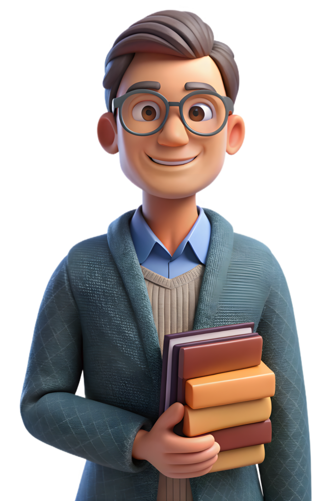A man in glasses holding books png