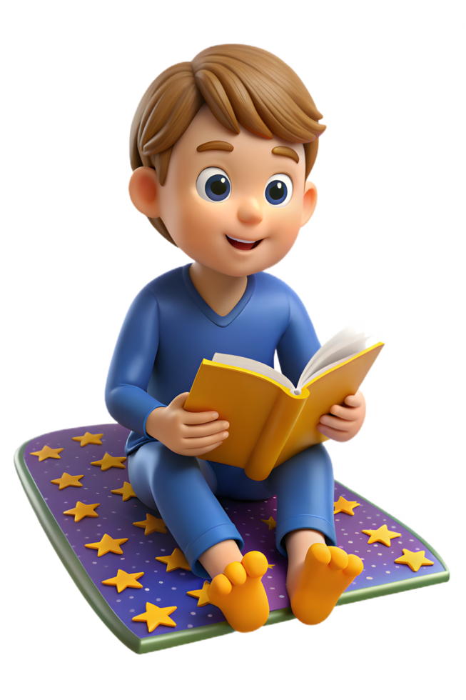 A boy is sitting on a bed reading a book png